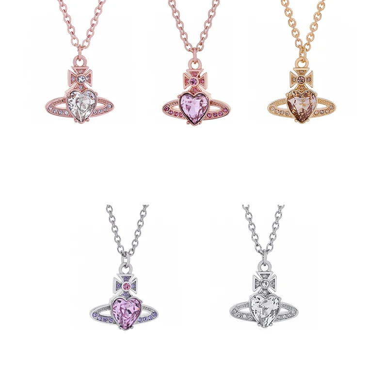 

vivienne westwood necklace 2022 New Arrival Hot Sale Loving Heart Zircon Pendant Necklace Slimming High-Grade Accessories