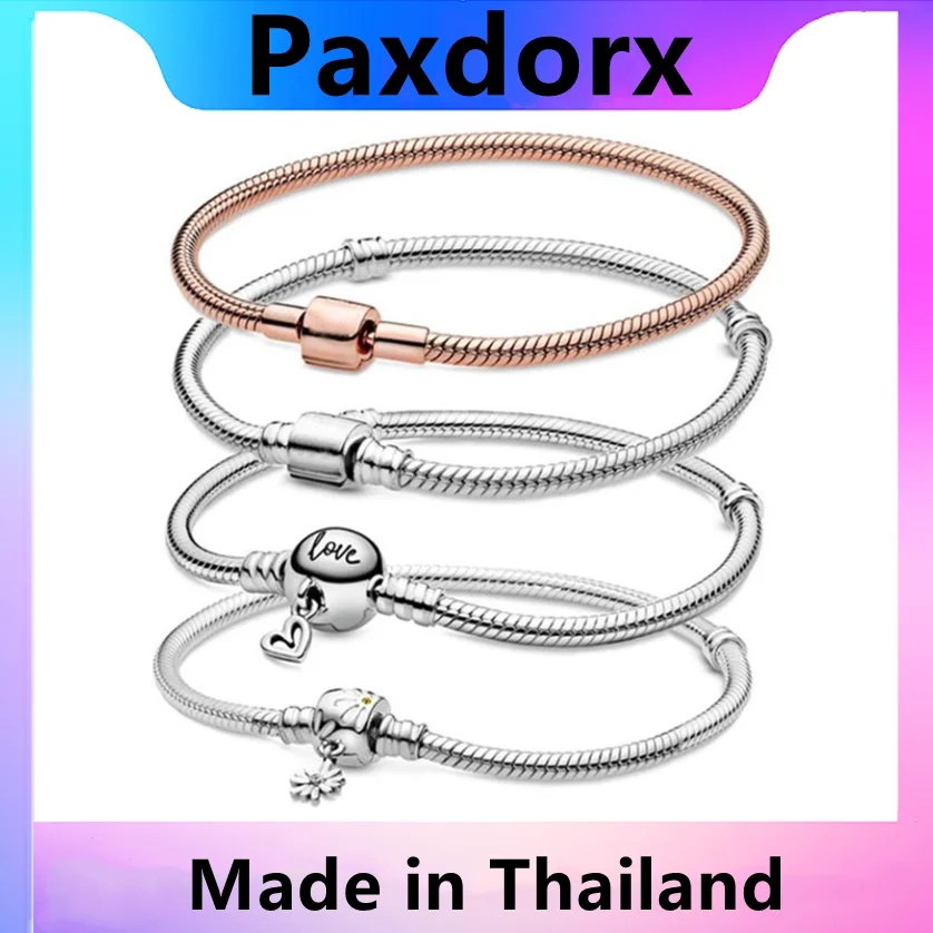 

2023 New Original Pando Bracelet For Women Real 100% S925 Sterling Silver Love Snake Chain Bangle Charms Beads DIY Jewelry Gift