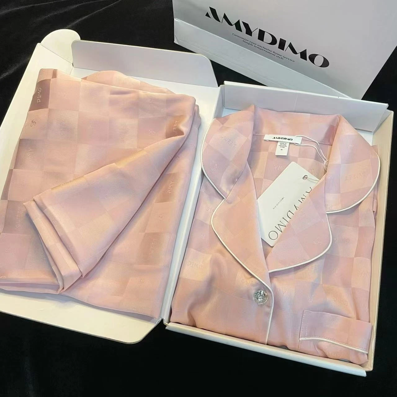 Spring and summer new women's pajamas ice silk plaid jacquard simple casual high-end home service 2-piece suit