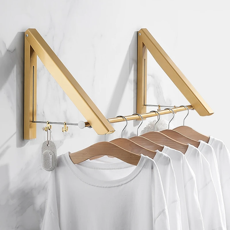 

Wall Mounted Clothes Hanger Folding Wall Coat Racks Aluminum Home Storage Organiser Space Savers with Rod