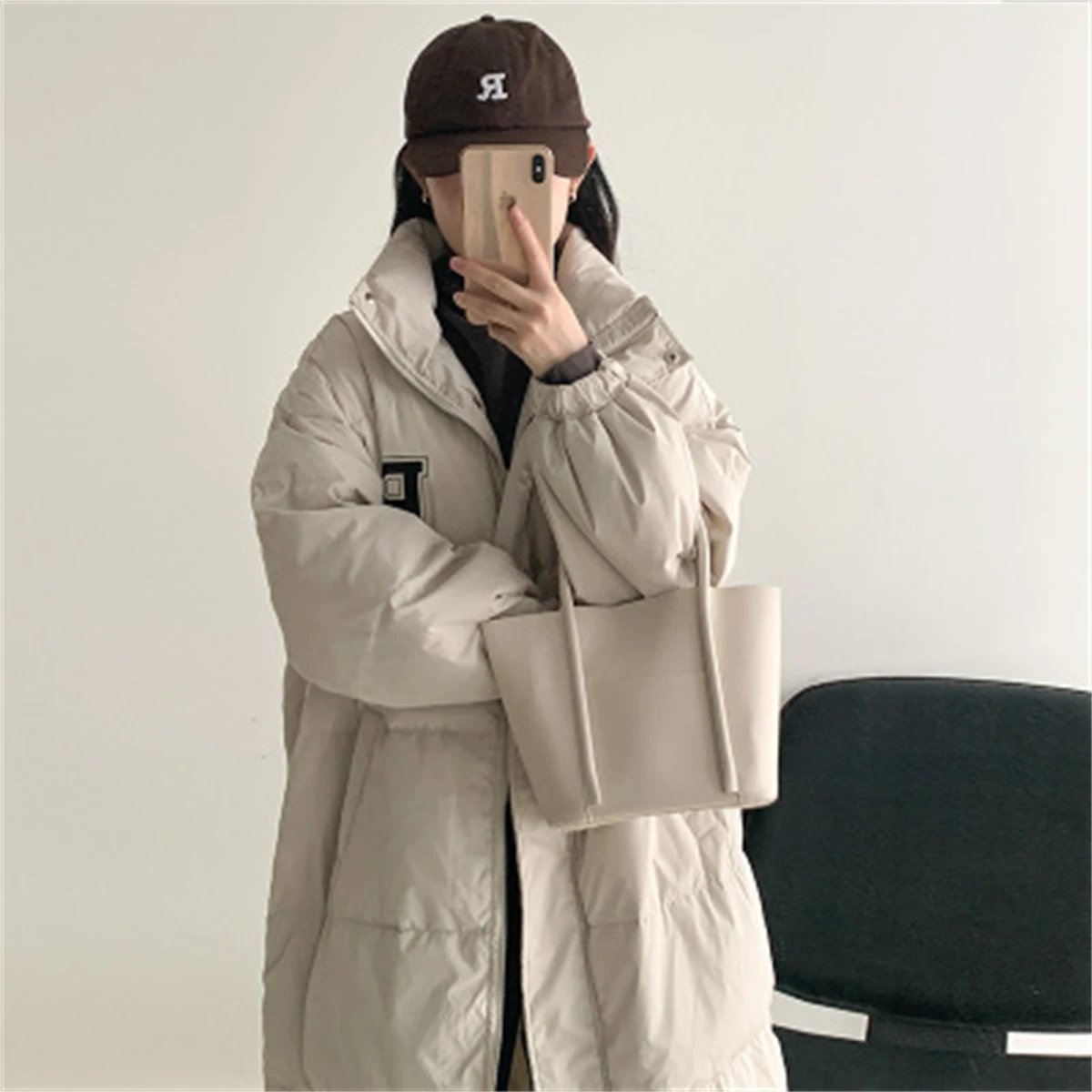 Large Letters Cotton Jacket For Women, Medium Length, 2022 New Korean Cotton Jacket, Loose And Thickened Over Knee Coat