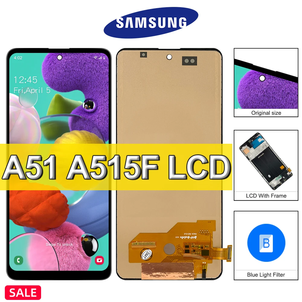 

High Quality Samsung Galaxy A51 LCD Display Touch Screen, For Galaxy A51 A515F A515W A515U LCD Display Replace, with Frame