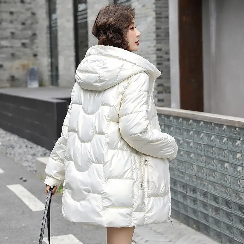 

2022 Winter Thicken Women's Puffer Coat Glossy Warm Hooded Long Cotton Padded Jacket Ladies Winter Down Cotton Parkas New