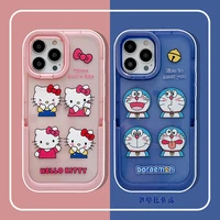 fashion hidden stand holder phone case for iphone 11 12 13pro max xr xs max x hello kitty doraemon couple gift silicone cover
