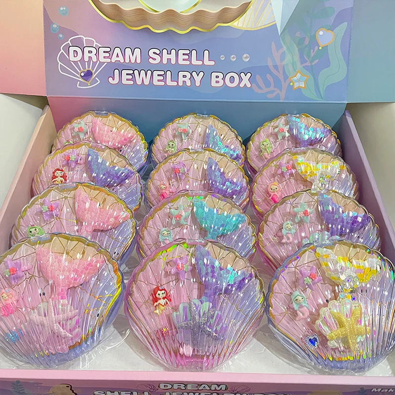 New Mermaid Shell Jewellery Box Simulation Ring Hairpin Accessories Girls Princess Play House Toy For Girlfriends Gift
