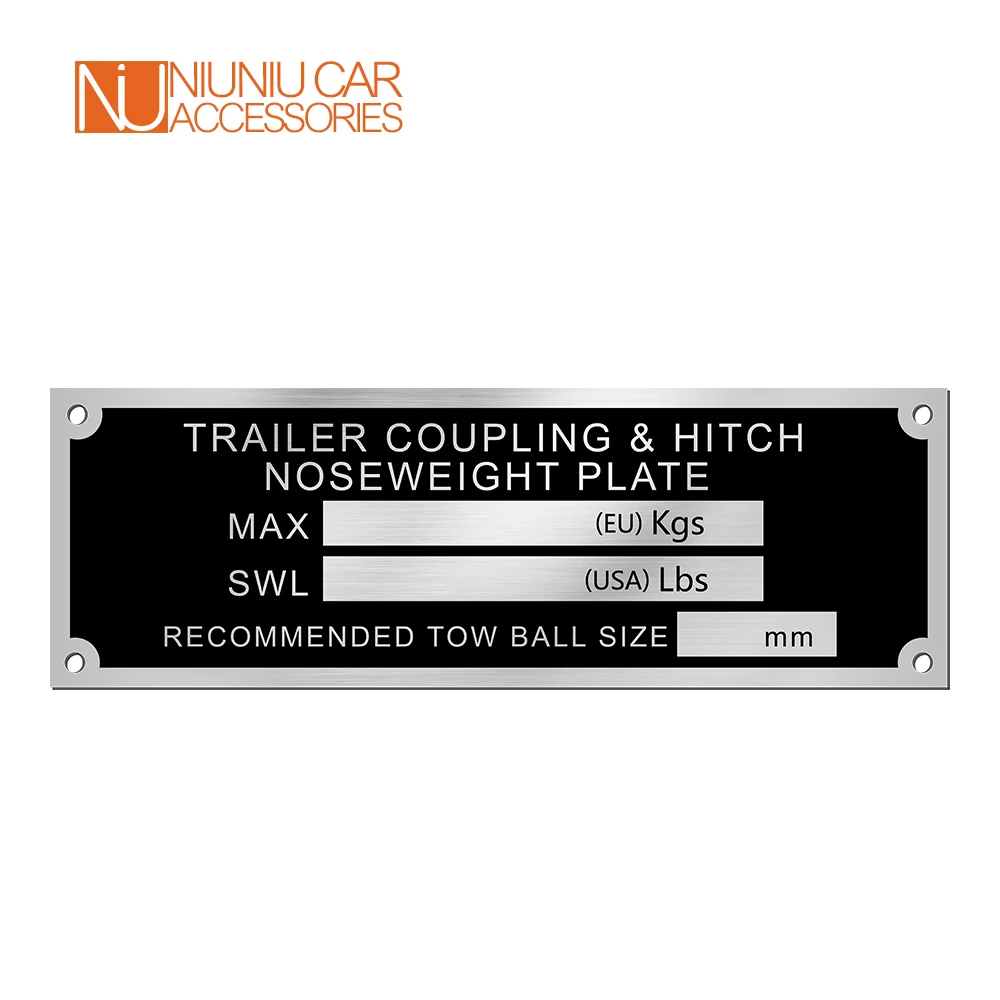 

Blank or Engraved Aluminum Tag Trailer Coupling & Hitch Noseweight Plate Towbar Ball Car Box Chassis RV Camper Parts Accessories