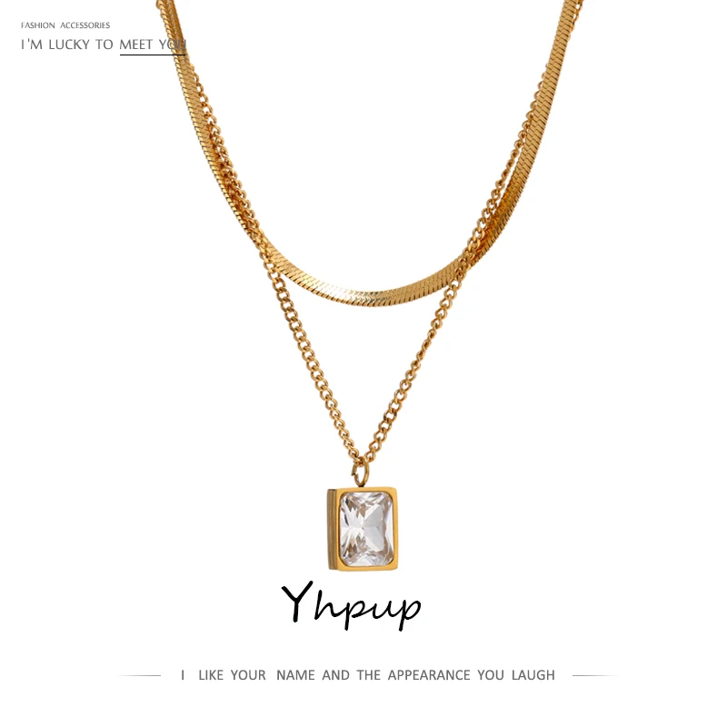 Новинка, ожерелье Yhpup из нержавеющей стали с кубическим цирконием, очаровательное металлическое многослойное ожерелье-цепочка со змеиным плетением, ювелирные изделия