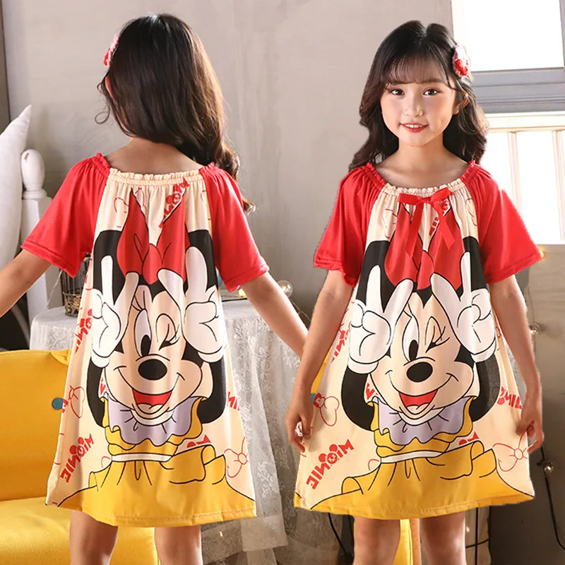 

Disney Cartoon Mickey Mouse Kids Girls Nightgown Nightdress Sleepwear Nightie Summer Short Sleeves Nightwear Children Clothes