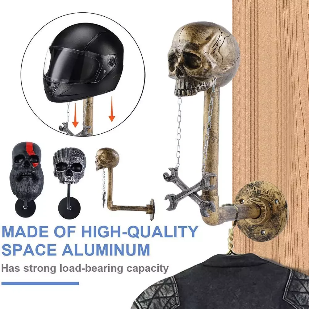 

Skull Helmet Holder Creative Resin Craft Skull Helmet Holder Halloween Horror Retro Interior Wall Decoration Gift