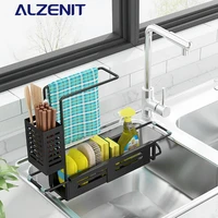 kitchen telescopic sink shelf stainless steel with frame drainer rack sponge holder rag organizer storage basket accessories