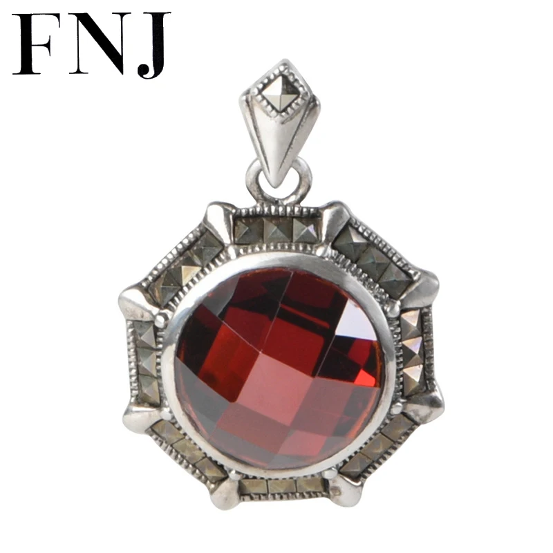 

FNJ 925 Silver Red Zircon Pendant Original Pure S925 Silver Pendants for Jewelry Making Women MARCASITE gossip mirror