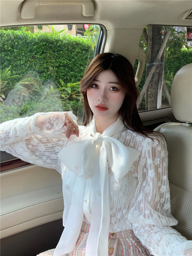

Bowknot Shirt Women 'S 2022 Early Autumn New Design Sense Niche Chic Lace Bottoming Shirt Inner Wear Blouse