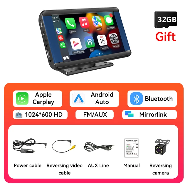 

7-дюймовый портативный автомобильный MP5-плеер Smart Stereo Radio Беспроводной монитор Carplay Android Авто с сенсорным экраном BT FM Универсальный мультимедиа для Nissan Toyota Volkswagen Kia Hyundai