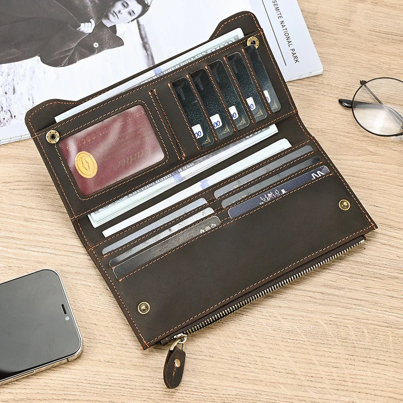 

Men's Luxury Business Long Wallet Coin Purses Photo Credit Card/ID Holder Genuine Leather Billfold Vintage Rfid Money Phone Bag