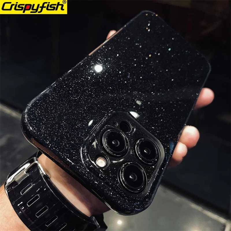 

Original Luxury Black Glitter Case For iPhone 11 12 13 14 Pro Max XR XS Max SE 2020 7 8 Plus Soft TPU Shockproof Silicone Cover