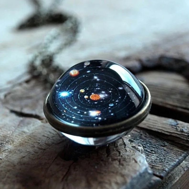 

Solar system double-sided glass starry sky necklace Solar System time gem necklace women's jewelry wholesale