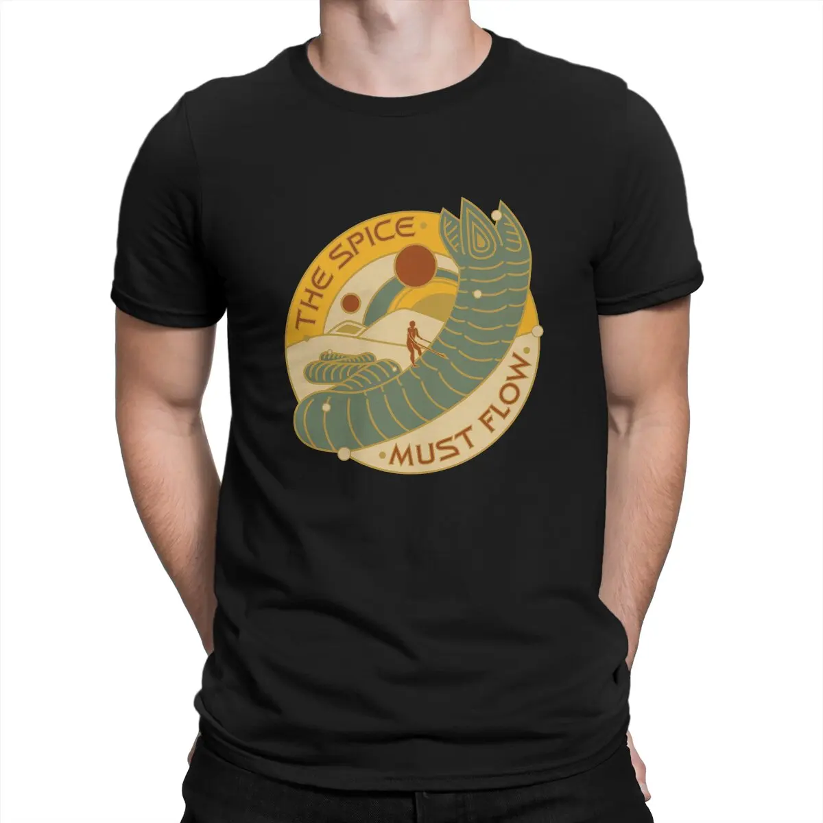 

Dune Chronicles Sci-Fi Movie Man TShirt The Spice Must Flow Yellow Individuality Polyester T Shirt Harajuku Sweatshirts Hipster
