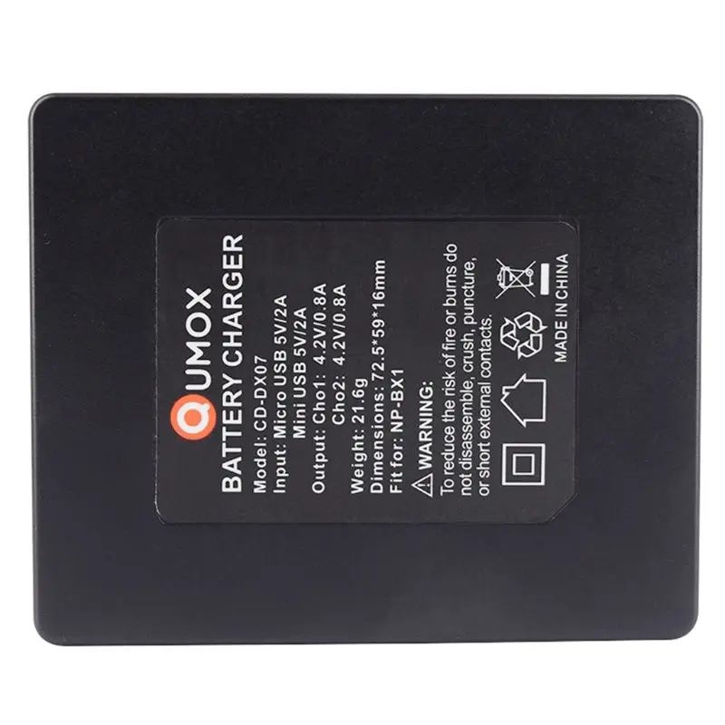 

R2LB NP-BX1 Battery Charger Dual Slot Charging Adapter for SONY FDR-X1000VR X1000V X3000R RX100 RX100M2 RX100M3 RX100M4 RX1RM2