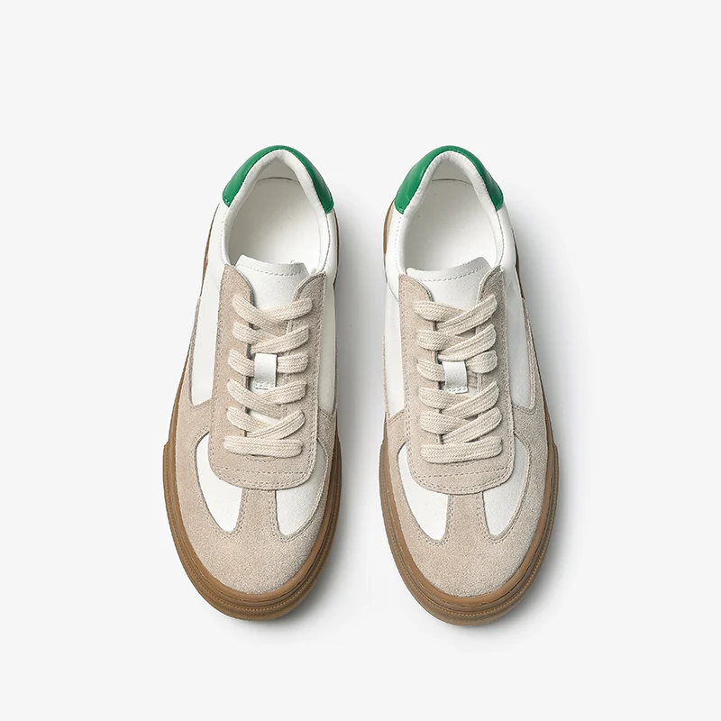 Кроссовки на платформе, Лоскутная обувь из воловьей замши, искусственной кожи, на шнуровке, с круглым носком, разноцветные, ручная работа, AC3050