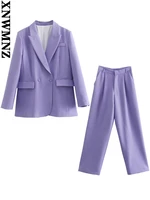 xnwmnz women 2022 fashion oversized double breasted flap pockets blazer coat or high waist pants 2 piece sets womens outfits