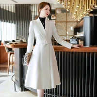 quality korean winter autumn windbreaker lapel double breasted belt female women long over knee trench coat white frenc overcoat