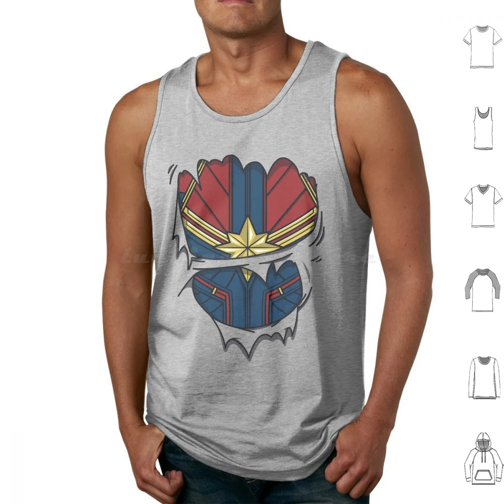 

Captain Suit Tank Tops Print Cotton Captain Carol Danvers Comics Superheros Geek Suit Endgame
