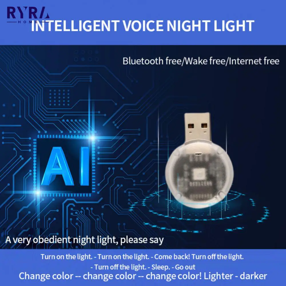 

Ночной светильник с голосовым управлением RGB, 5 В, Круглый прямоугольный декоративный светильник, искусственный интеллект, умный голос, атмо...
