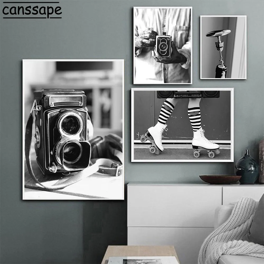 Черно-белые Плакаты для гостиной постер с камерой художественная живопись