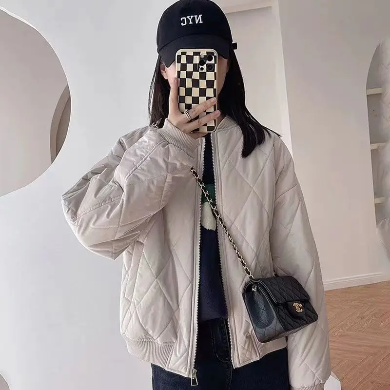 QWEEK Women Winter Parkas Harajuku Black White Green Cropped Zipper Parka Oversize Warm Chic Casual Thicken Coats Korean Fashion