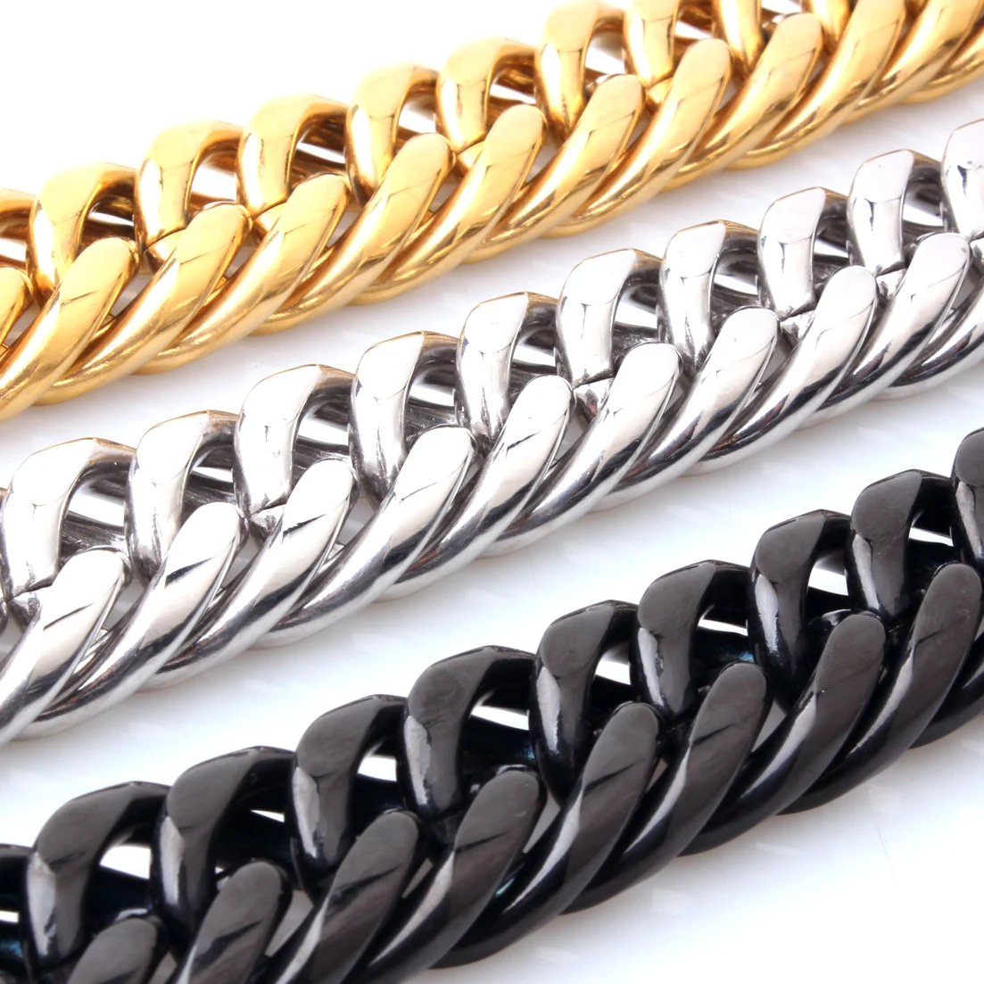 

22mm Width Heavy Thick Silver/Black/Gold Color Curb Cuban Chain Link 316L Stainless Steel Men Bracelet Or Necklace Cool Jewelry