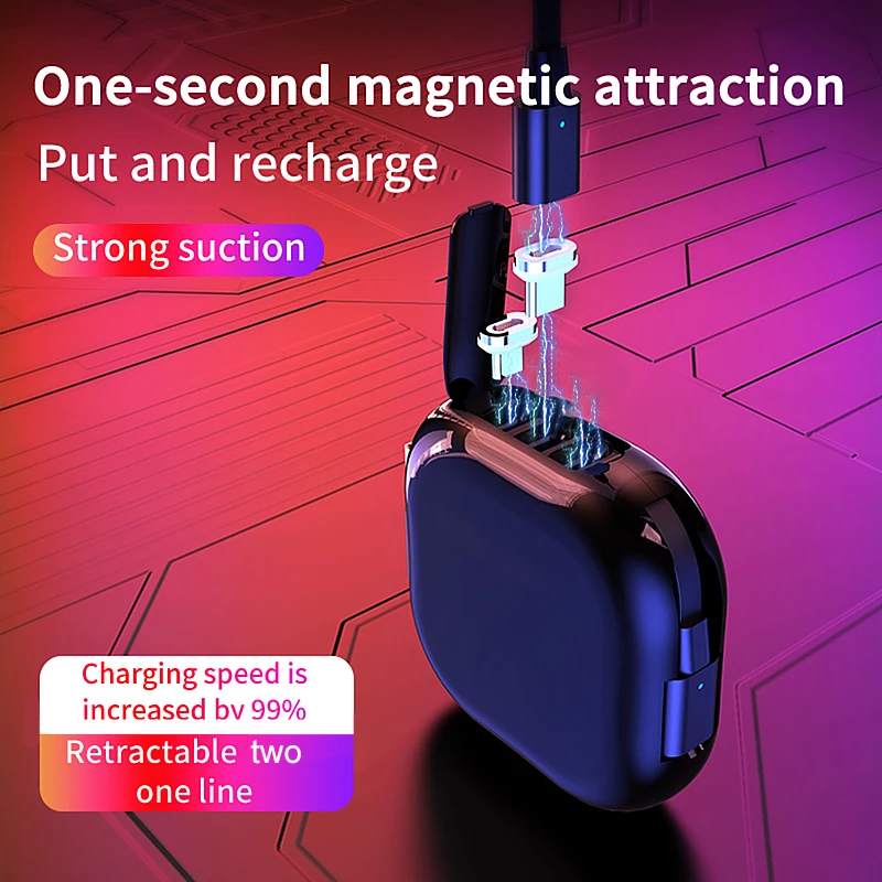 USB Type-C Fast Charging Cable Magnetic Absorption Nano Retractable Data Cable 3A Fast Charging Storage Cable for iPhone 12 Pro