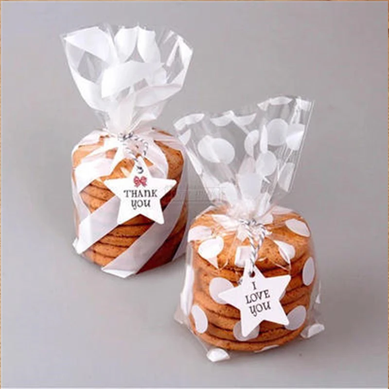 

25/50Pcs plastic transparent Candy Biscuit Popcorn Bags White Wave Dot Packing Pouch Pastry Tool Wrapping Wedding Party Supplies