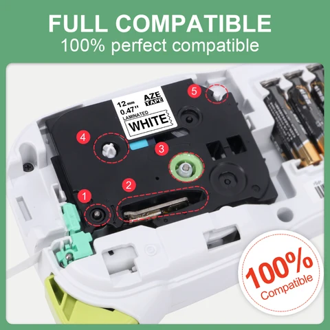 10 шт., лента для этикеток, 12 мм, 231 дюйма, совместима с родственными искусственными деталями, ламинированная самоклеящаяся лента для P Touch H110 D210