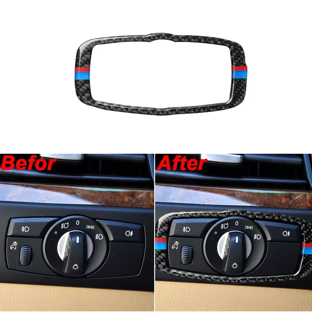 

For BMW 5 Series E60 E61 2004-2010 Carbon Fiber Auto Interior Headlight Switch Frame Cover Trim Sticker Car Styling Accessories