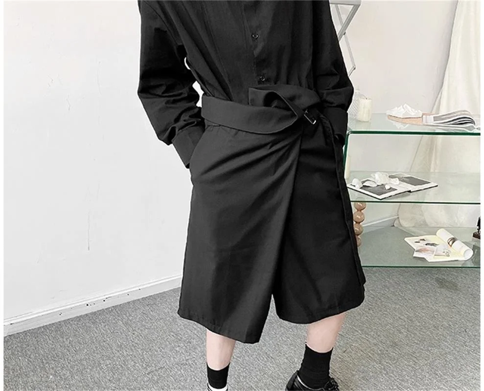 Капри мужские с широкими штанинами ассиметричный дизайн свободные модные