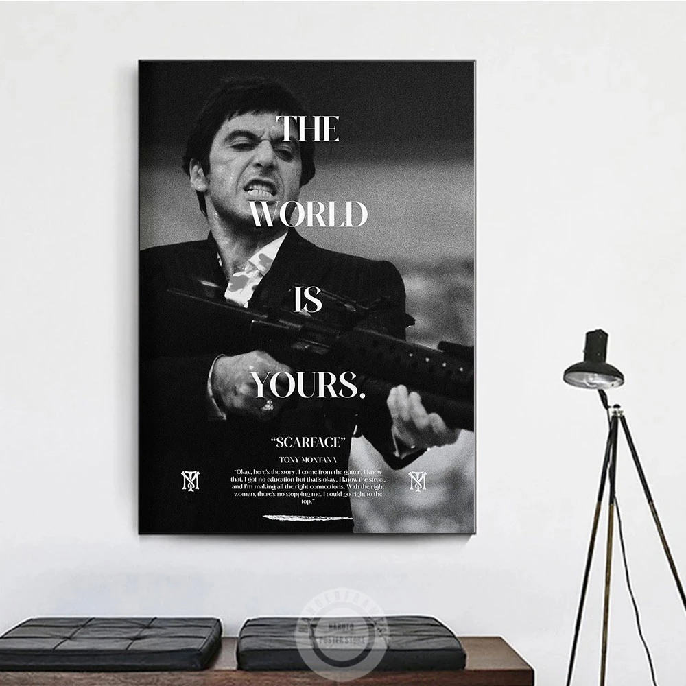 Scarface классический фильм «Мир-ваш», плакаты, печать, Тони, холст, живопись, черно-белая стена, искусство гостиной, домашний декор