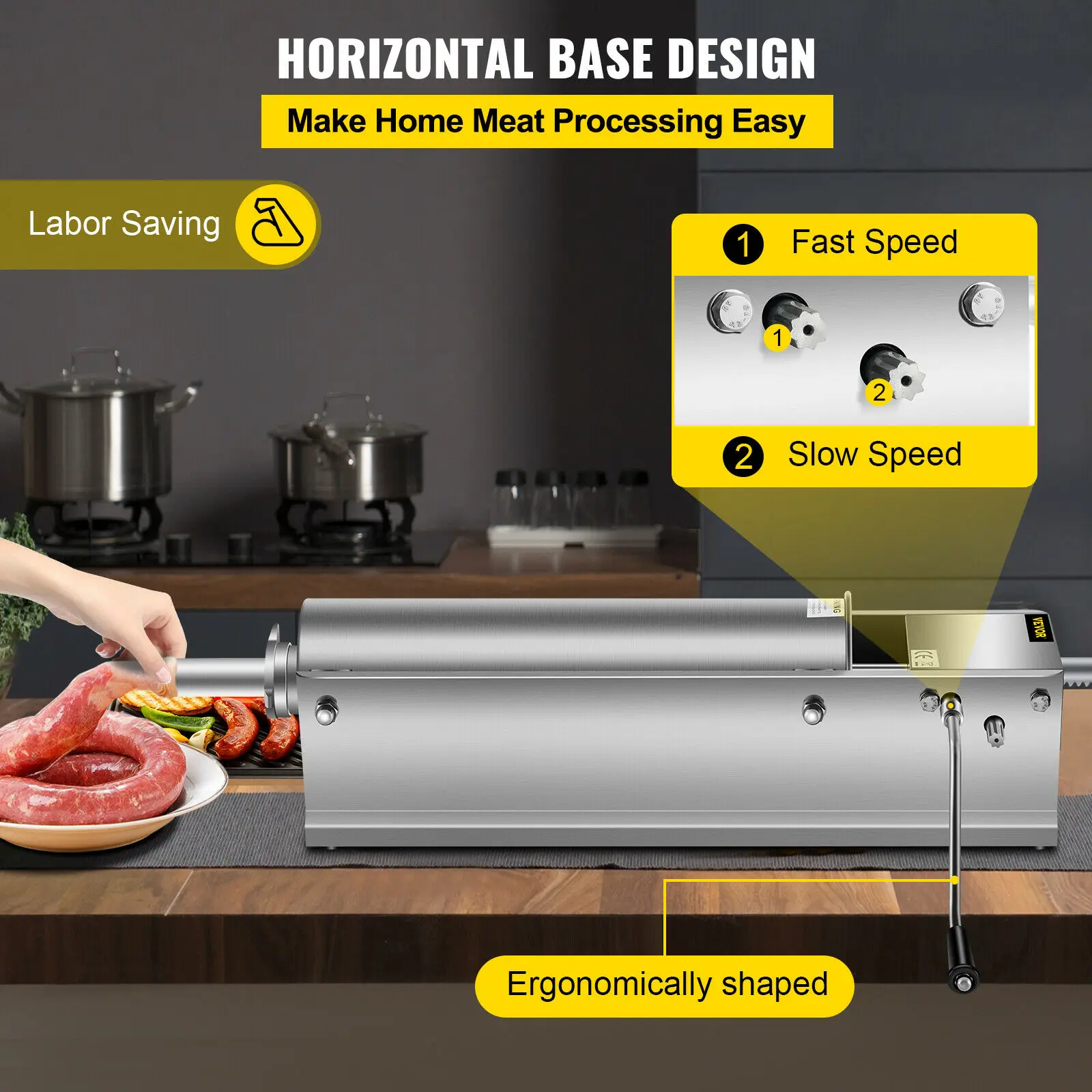 VEVOR колбасный шприц наполнитель 7L Мясорубка с горизонтальными 5 насадками