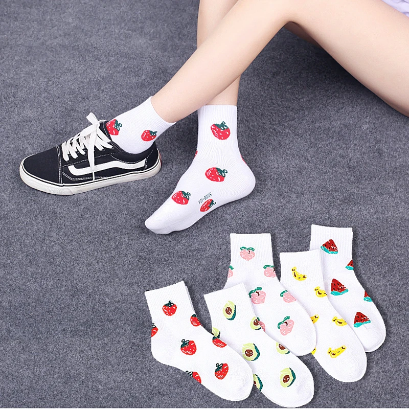 

Women Cartoon Fruits Socks Funny Cute Banana Avocado Watermelon Happy Socks Japanese Harajuku Skateboard Straight Trendy Socks
