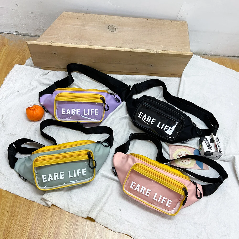 

Nylon PVC Chest Bags Women Hit Color Classic Texture Creative Design Chic Leisure Fanny Purse Waist Street Messenger Packs
