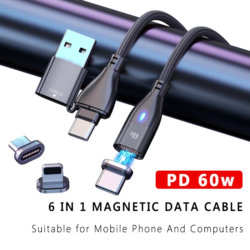 PD60W 6in1быстрая зарядка CableType C Micro для Samsung iPhone XiaoMi кабель для MacBook iPad Pro Быстрая зарядка USB зарядный шнур
