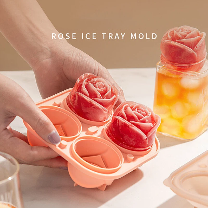 

Silicone Molds for Ice Cube 4 Holes Rose Flower Shape Reusable Ice Cube Tray Kitchen Accessories Ice Cream Maker Tool