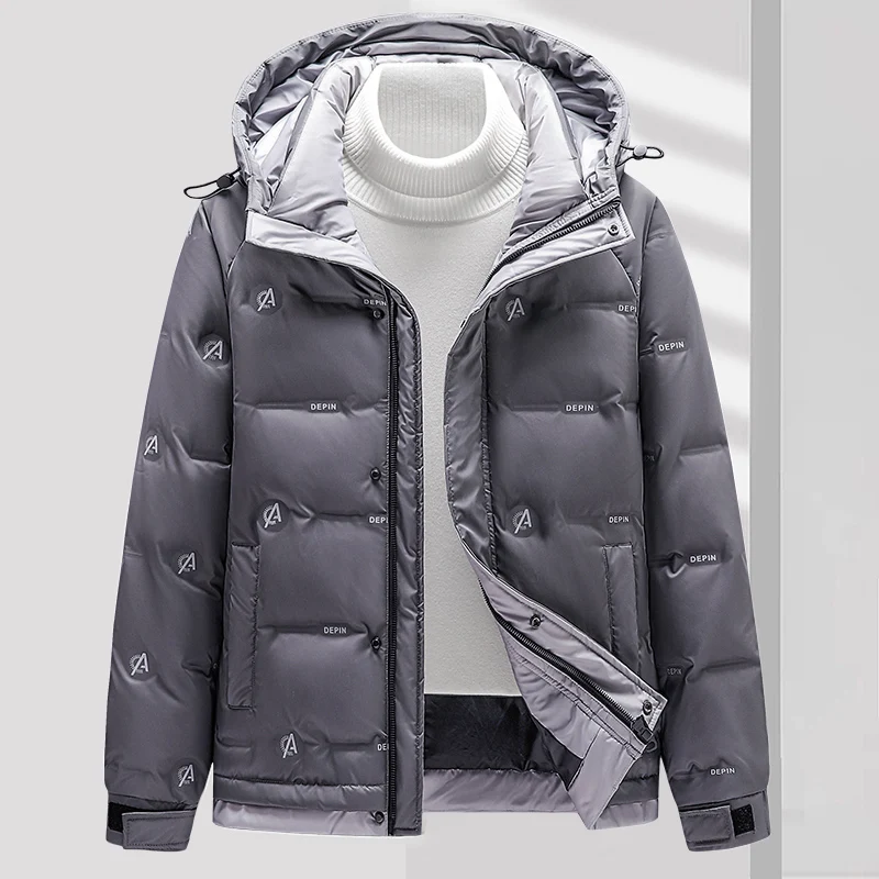 D​own Jacket For Men 80% White Duck Down Streetwear Windbreaker Winter Clothing Down Jacket Coat With Hooded Letter Printed