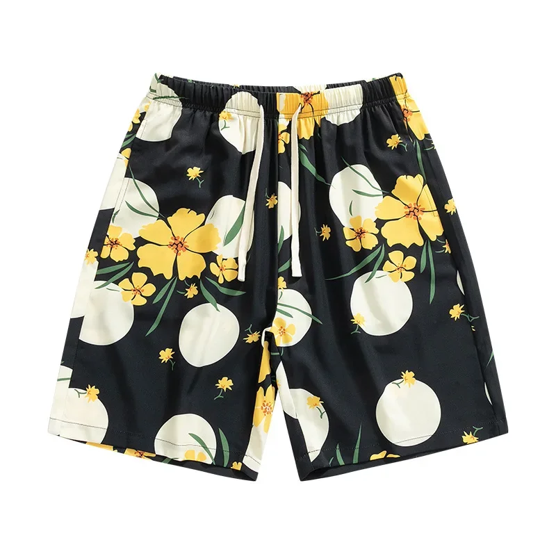 Лето 2024 новые мужские шорты из ледяного шелка на Гавайях повседневные свободного