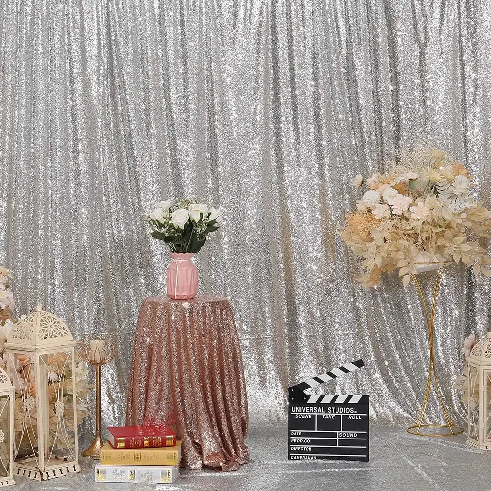 

Блестящий Фон с занавеской для свадебной вечеринки 20 футов x 10 футов Серебряный