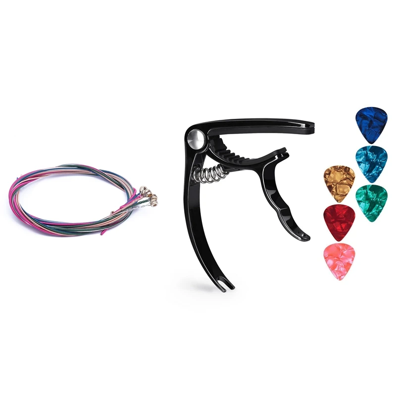 

1Set Rainbow Colorful Color String For Acoustic Guitar & 1SET Guitar Capo Guitar Accessories Trigger Capo