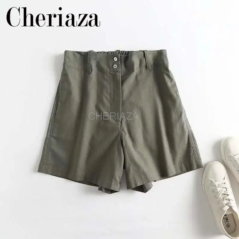 

CHeriaza Summer New Candy Color High Waist Linen Casual Shorts Women's Pants