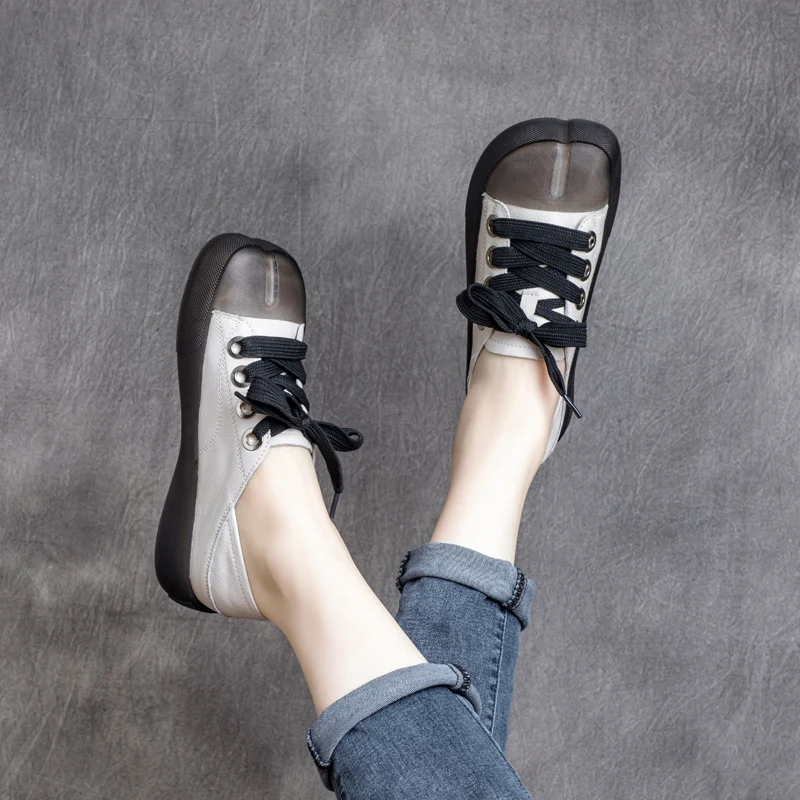 Casual Leather Flats Women White Black 