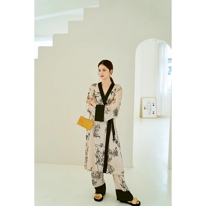 Original Robes for Women Ice Silk Nightgown Female Autumn Morning Robe Bathrobe 2022 New Two-piece Set Home Kimono robe