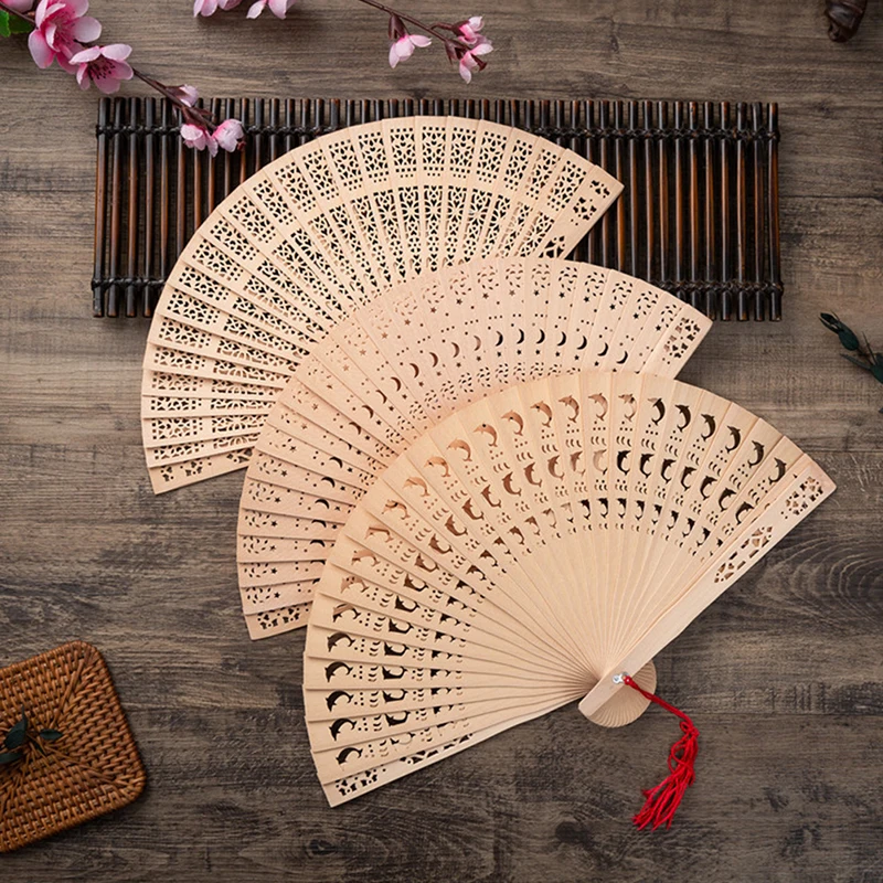 

1Pc Chinese Wood Fan Hollow Out Carved Folding Fan Wedding Hand Fragrant Party Chinese Style Antiquity Folding Fan Home Decor