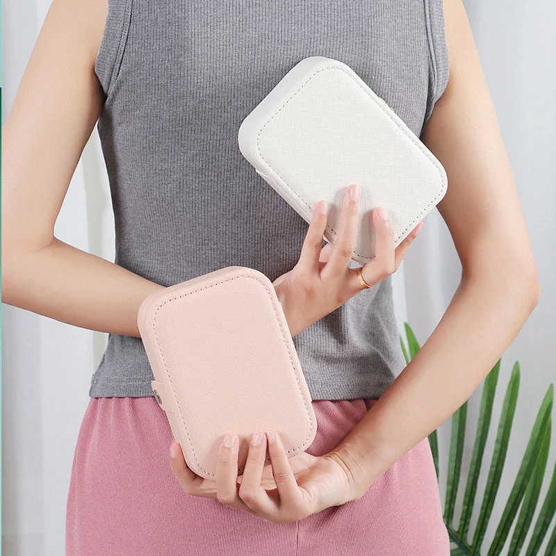 Portable Jewelry Box Large Capacity Ring Necklace Jewelry Storage Box Pu Leather Single-Layer Jewelry Storage Box Gift Box Women